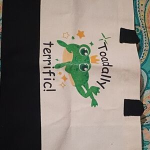Frog Print Canvas Tote Bag - Black and White